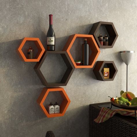 Wall Rack Design, Hexagon Wall Shelf, Wall Shelf Rack, Honeycomb Shelves, Hexagon Shelves, Wooden Wall Shelves, Regal Design, Wall Shelves Design, Floating Wall Shelves