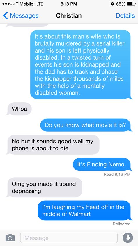 I decided to do the Finding Nemo prank on my boyfriend. His reaction is priceless. Finding Nemo Funny Text, Prank Texts To Strangers, Texting Pranks Boyfriend, Pranks To Do On Your Boyfriend Over Text, Period Prank On My Boyfriend, Nemo Memes, Prank On My Boyfriend, Prank Text Messages, Text Msg