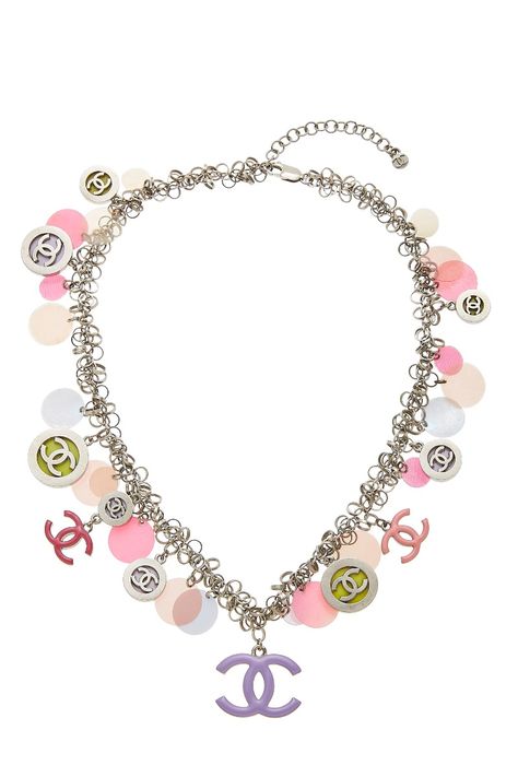 Chanel Silver & Pink Charmy Necklace | Guaranteed Authentic | Vintage | Pre-Owned | WGACA Pink And Silver Necklace, Vintage Chanel Necklace, Chanel Jewelry Aesthetic, Concert Accessories, Chanel Necklaces, Chanel Bracelet, Chanel Necklace, What Goes Around Comes Around, Pink Chanel