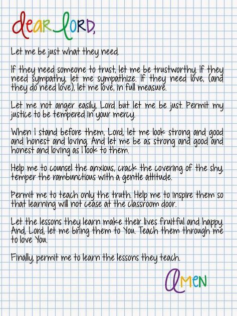 Years ago while still teaching in the classroom I found this fabulous prayer online somewhere. I have no idea who wrote it {there was no attribution} but I absolutely fell in LOVE with it. I truly bel Prayer For Students, Back To School Prayer, Teacher Prayer, Prayer For Parents, Teacher Motivation, School Prayer, First Day School, Teaching Quotes, Parenting Classes