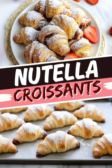 Croissant From Puff Pastry, Croissant Using Puff Pastry, Pillsbury Croissant Dessert Recipes, Nutella Crossiant, Filling For Puff Pastry, Croissant Dessert Recipes, Dessert Croissant Recipe, Everyday Desserts, Nutella Pastry