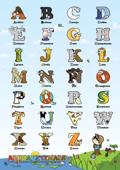 Cartel del alfabeto - Alphabetimals Alphabet Animals, Elementary Spanish, Alphabet Charts, Animal Letters, Paper Craft Diy Projects, Alphabet Design, Animal Alphabet, Kids Learning Activities, Art Drawings For Kids