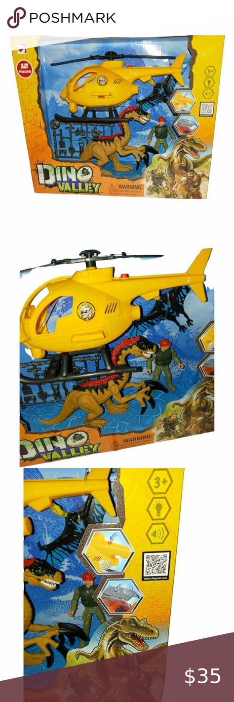 Chap Mei Dino Valley 12 Pcs Helicopter Dinosaur Lights Sound New in Box 3yrs+ Dinosaur Light, Helicopter, Hobbies, Sound, Toys, Shop My Closet, Amazing Fashion, Best Deals, Closet