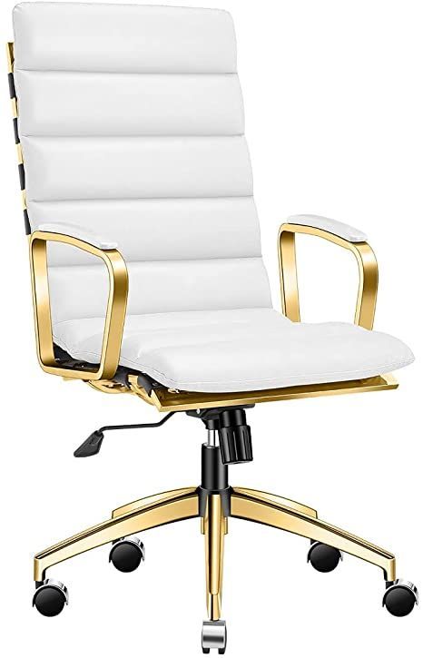 CAROCC White Gold Desk Chair White Gold Office Chair high Back Modern Office Chair managerial Chairs & Executive Chairs Swivel Office Chair White Leather and Gold(1902 Gold White) (Gold Black) White Gold Office, White Modern Office, Gold Desk Chair, Gold Office Chair, Office Chair Leather, Office Chair Back Support, Office Chair White, White Office Chair, Gold Office