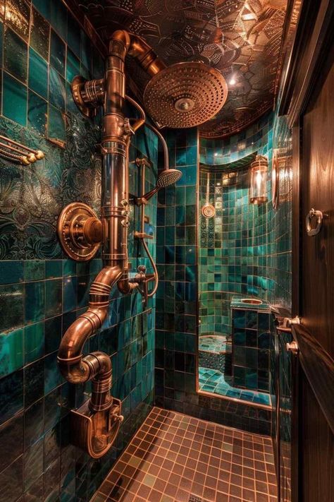 Steampunk Room Ideas, Steampunk House Interiors, Steampunk Interior Design, Victorian Punk, Steampunk Rooms, Steampunk Bathroom, Practical Home Decor, Building Reference, Steampunk Interior