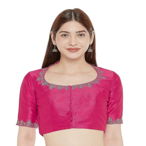 Embroidered Saree Blouse, Ikat Blouse, Golden Blouse, Round Neck Blouse, Saree Wearing, Brocade Blouses, Readymade Saree, Embroidered Saree, Pink Fits