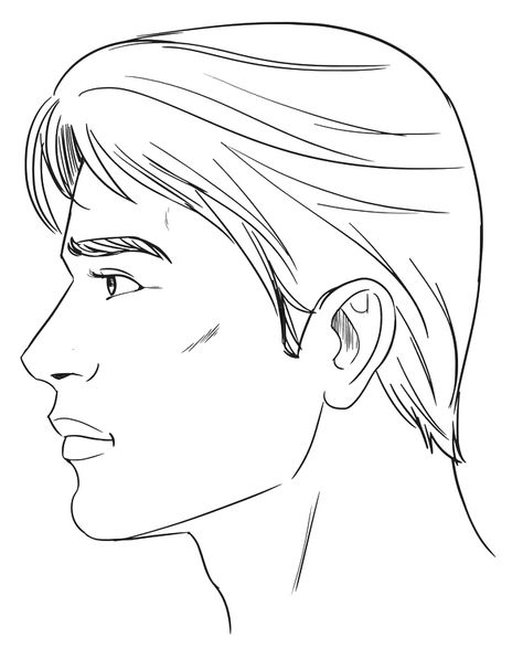 Lineart of masculine male face in profile view, great reference for artists to depict manly facial features, black & white image Male Portrait Drawing, Side Profile Drawing, Male Face Drawing, Drawing Men, Face Outline, Profile Drawing, Face Profile, Male Male, Drawing Heads