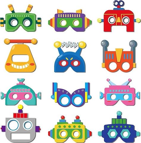 Amazon.com: 12 PCS Robot Paper Masks Robot Birthday Party Cosplay Masks for Birthday Party Bots Party Supplies Gift Robots Party Favor Birthday Cosplay Dress up Costumes for Kids Boy Girl Party Favors : Toys & Games Robot Costume Printables, Robot Party Hat, Robot Birthday Theme, The Wild Robot Birthday Party, Wild Robot Birthday Party, Robot Party Favors, Dog Pooper Scooper, Robot Birthday Party, Robot Costumes