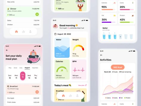 Food Tracker App, การออกแบบ Ui Ux, Diet App, Dashboard App, Healthy Apps, Meal Planning App, Diet Tracker, Card Ui, Ui Design Trends