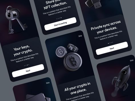 Crypto App - Onboarding Onboarding App, Creative Market Design, Ux Mobile, Directory Design, Banking App, Splash Screen, Education Design, App Ui Design, Design Jobs