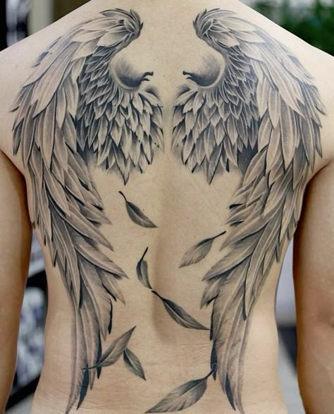 Wing Tattoo Ideas For Men, Tattoo Ideas Wings Back, Angel Wings Tattoo On Back Men, Good And Evil Wings Tattoo, Wing Tattoo Designs Men Back, Angle Wing Tattoo Men, Wings Back Tattoo For Men, Wing Tattoo Designs Back, Angle Wing Back Tattoo