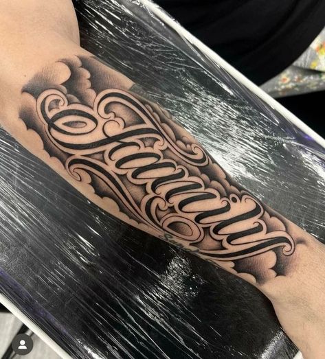 Four Arm Tattoo For Men, Inner Bicep Name Tattoo Men, Rip Tattoos For Women Forearm, Mexican Font Tattoo, Self Made Tattoo Design, Strength Word Tattoo, Last Name Forearm Tattoo Men, Last Name Tattoos For Men On Forearm, Loyalty Tattoo For Men