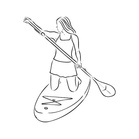 Paddle Boarding Tattoos, Paddle Boarding Drawing, Paddle Boarding Illustration, Paddle Board Illustration, Paddle Board Drawing, Paddle Board Tattoo, Barcelona Drawing, Surfing Drawing, Standing Illustration