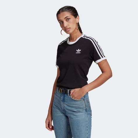 adidas Adicolor Classics 3-Stripes Tee - Black | adidas US Adidas Tshirt Women Outfit, Adidas Shirt Outfit, Adidas Shirt Women, Camisa Adidas, Adidas Outfit Women, Black Tees, Adidas T Shirt, Adidas Trefoil, Cotton Farming