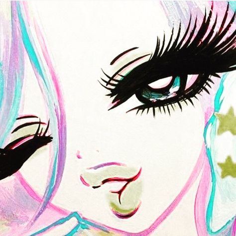 Lashes Cartoon Lashes, Big Eyelashes, Pop Art Girl, Pastel Sky, Kawaii Aesthetic, Kawaii Art, Art Styles, Design Collection, Simple Art