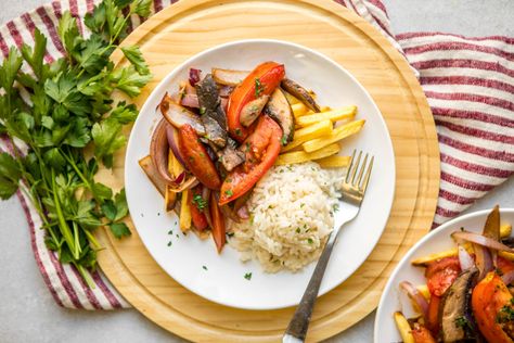 Vegan Lomo Saltado | Hearty & Simple Steps! - From My Bowl Vegan Peruvian, Peruvian Dishes, Lomo Saltado, Vegan Chef, Peruvian Recipes, Veggie Stir Fry, Portobello Mushroom, Healthy Ingredient, Portobello