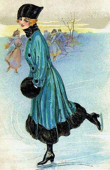 Ice Skating Vintage, Images Noêl Vintages, Vintage Ice Skating, Vintage Skate, Vintage Christmas Images, Victorian Art, Victorian Christmas, Old Fashion, Vintage Winter