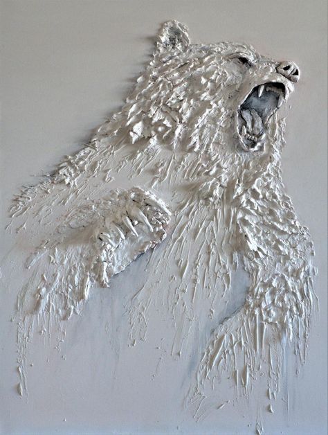 Mural Sculpture, Textured Water Painting, Texture Paint Ideas, Textured Animal Art, Drywall Art Sculpture, Animal Texture Art, Painting With Plaster On Canvas, Sculpted Paintings, 3d Ideas Art