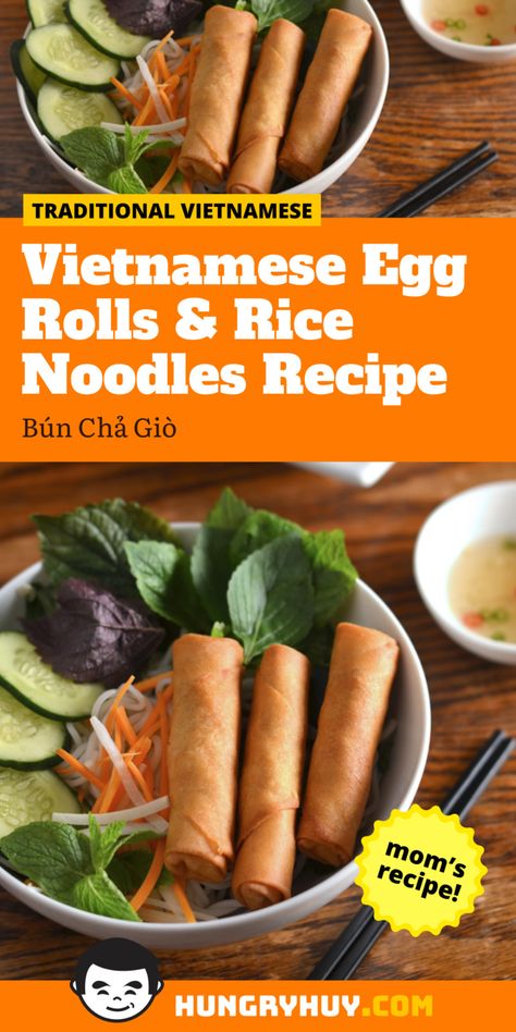 Rice Noodles Recipe, Asian Sides, Vietnamese Egg Rolls, Rice Noodle Recipes, Vietnamese Noodles, Gluten Free Plant Based, Rice Paper Rolls, Vietnam Food, Egg Roll Recipes