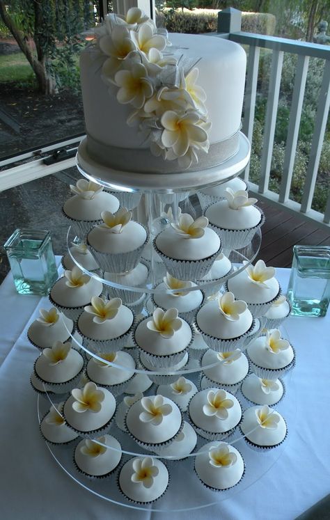 Frangipani Cake, Teal Cakes, Family Buffet, Wedding Cup Cakes, Frangipani Wedding, Wedding Cake And Cupcakes, Hawaiian Cake, Cottage Wedding, Cake And Cupcakes