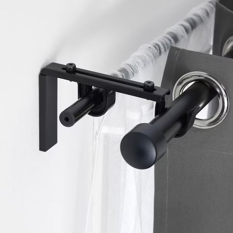 Curtain Rods - Adjustable Drapery Rods & Brackets - IKEA Black Curtain Rods, Cheap Kitchen Cabinets, Curtain Rod Holders, Curtain Styles, Plain Curtains, Double Rod Curtains, No Sew Curtains, Curtain Holder, Double Curtains