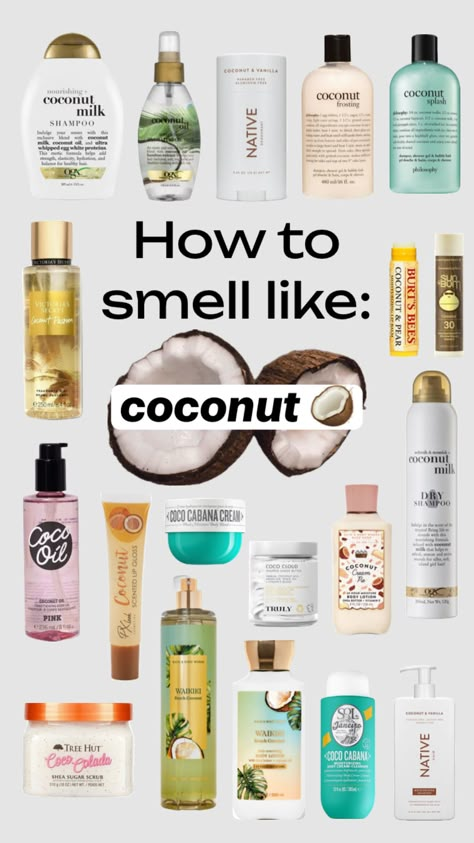 How to smell like coconut 🥥 🌴 #coconut #coconutgirl #coconutvibes #howtosmelllikecoconut #howtosmelllikeseries #preppy Coconut Milk Skin Care, Coconut Sent Aesthetic, Coconut Sent Products, Coconut Self Care, Smell Like Vanilla And Coconut, Coconut Perfumes For Women, Coconut Beauty Products, Coconut Hair Products, Coconut Skin Care Products