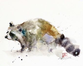 Raccoon Watercolor, Watercolor Wildlife, Dean Crouser, Raccoon Art, Wildlife Painting, Watercolor Hummingbird, Textured Watercolor, Landscape Horizontal, Wildlife Prints