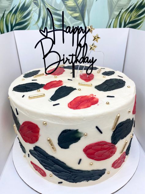 Red And Black Cake Design, Red Black White Cake, Black And Red Cake Ideas, Black And Red Birthday Cake, Red And Black Birthday Cake, Guys Birthday Cake, Black Happy Birthday Cake, Simple Cake Designs For Men, Red And Black Cake