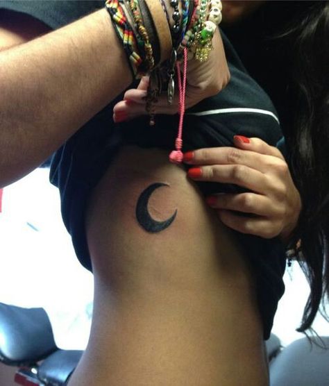 Moon tattoo - rib placement Filled In Moon Tattoo, Pretty Piercings, Crescent Moon Tattoo, Cute Little Tattoos, Rib Tattoo, Little Tattoos, Tattoo Placement, Moon Tattoo, Infinity Tattoo