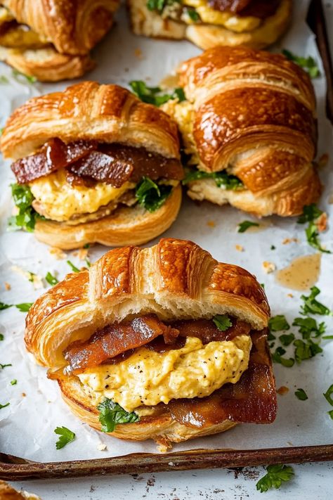 Killer Maple Mustard Croissant Breakfast Sandwiches Breakfast Aesthetic Croissant, Breakfast Work Party, Breakfast Club Sandwich, Breakfast For Thanksgiving Morning, Full English Breakfast Ideas, Gourmet Brunch Recipes, Breakfast Ideas Weekend, Italian Breakfast Ideas, Thanksgiving Day Breakfast