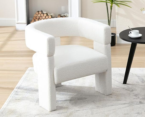 This armchair cleverly combines modern style with elegance. The unique barrel side chair is not only eye-catching but also visually light. The full faux fur soft cover design is not only beautiful and can avoid bumping, safer, and ideal for family use. Small Cozy Bedroom, Modern Reading Chair, Comfy Sofa Chair, Barrel Accent Chair, Comfy Reading Chair, White Accent Chair, Upholstered Bedroom, Contemporary Accent Chair, Bedroom White