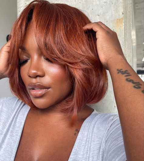 Curtain Bangs Bob, Tiarra Monet, Short Copper Hair, Natural Hair Bob, Bob Ideas, Red Bob, Ginger Hair Color, Coloured Hair, Hair Things