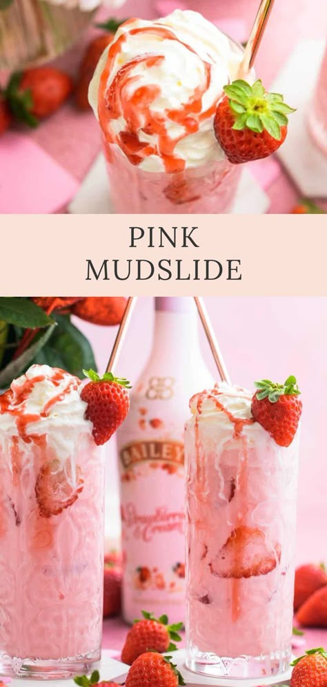 Pink Alcoholic Drinks, Baileys And Vodka, Valentines Cocktails Drink Recipes, Gin Punch, Mudslide Recipe, Cream Cocktails, Baileys Drinks, Ice Cream Cocktails, Valentine Drinks