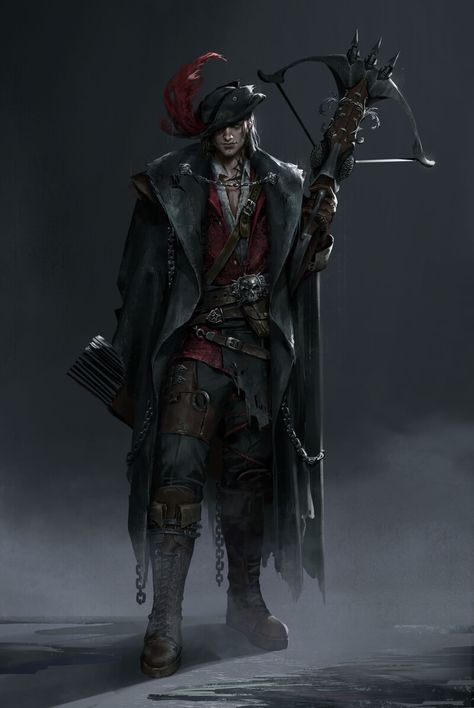 ArtStation - demon hunter Vampire Hunter Character Art, Evil Ranger Dnd, Witchhunter Art, Henchmen Concept Art, Dnd Blood Hunter Art, Dark Dungeon Art, Dnd Dhampir Character Art, Monster Hunting Aesthetic, Eldritch Archer