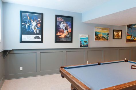 Drink Ledge, Basement Wainscoting, Basement Painting, Painted Wainscoting, Wall Ledge, Home Bar Rooms, Basement Living, Home Bar Design, Basement Living Rooms