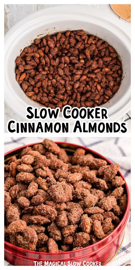 Crock Pot Cinnamon Almonds, Air Fryer Cinnamon Almonds, Slow Cooker Candy Recipes, Slow Cooker Almonds, Slow Cooker Candy, Crockpot Desserts, Magical Slow Cooker, Spiced Almonds, Baked Sweets