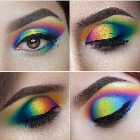 Rainbow                                                                                                                                                      More Makeup Pride, Make Up Designs, Neon Eyeshadow, Drag Make-up, Pride Makeup, Unicorn Makeup, Rainbow Makeup, Smink Inspiration, Dramatic Makeup