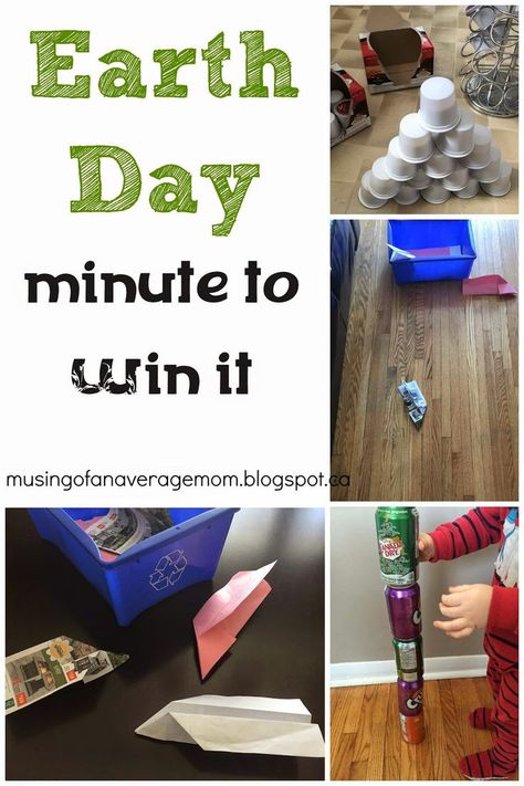 Earth Day Minute to Win It Games - and the games use recycled items. The Ultimate Party Week 46 Easter Minute To Win It, Recycling Games, Earth Day Activities For Kids, Earth Day Games, Girl Scout Camp, Camp Games, High School Art Lesson Plans, Earth Week, Earth Day Projects