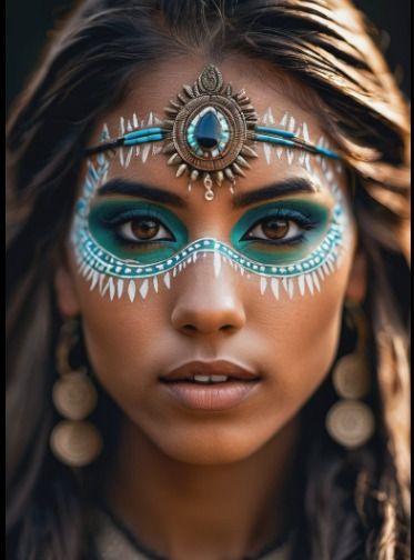 Native American Makeup, Warrior Makeup, Carnaval Make-up, Festival Face Paint, Creepy Halloween Makeup, Festival Face, Wedding Makeup For Brown Eyes, Cool Makeup Looks, Face Painting Designs