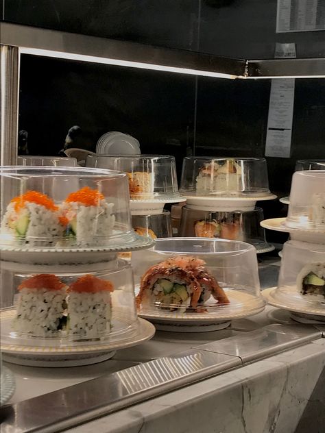 Sushi Train Aesthetic, Sushi Train, Sushi Aesthetic Restaurant, Sushi Making Aesthetic, Sushi Night At Home Aesthetic, Aesthetic Food Sushi, Coastal Lifestyle, Birthday Food, Birthday Planning