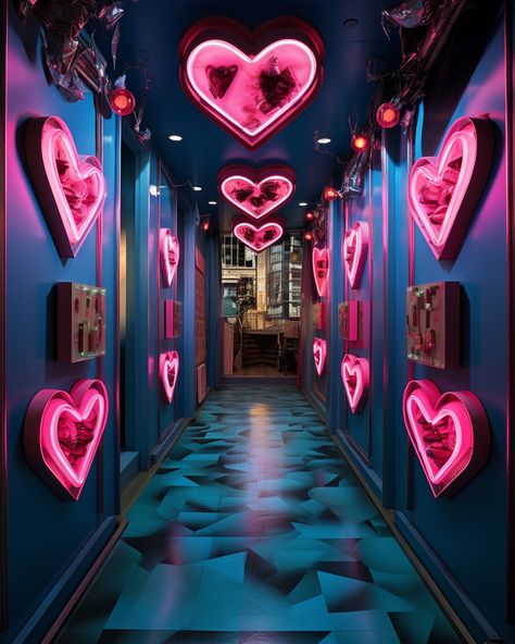 Find me in the heart-shaped streets 💕 . . . #ai #aiart #aiartcommunity #midjourney #discord Retro Set Design, Street Style Decor, Love Tunnel, Blue Castle, Aquarius Aesthetic, Tout Rose, Party Room, Hearts Design, Neon Aesthetic