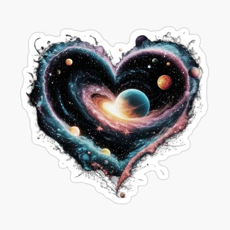 Cosmic Stickers, Image Nails, Heart Artwork, Galaxy Tattoo, Quirky Illustration, Cosmic Art, Sparkling Stars, Silhouette Vinyl, Space Stars