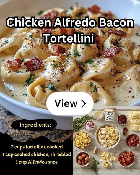 Lemon8 · Chicken Alfredo Bacon Tortellini 🍗🥓🍝 · @Deidre 🌻 Chicken Bacon Tortellini, Bacon Tortellini, Tortellini Alfredo, Chicken Tortellini, Bacon Chicken, Chicken Alfredo, Chicken Bacon, Alfredo Sauce, Tortellini