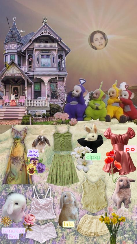 teletubby land #lanaselrey #vintage #aesthetic #outfit #teletubbies Aesthetic Outfit, Vintage Aesthetic, Create Collage, Creative Play, Costume Accessories, Collage