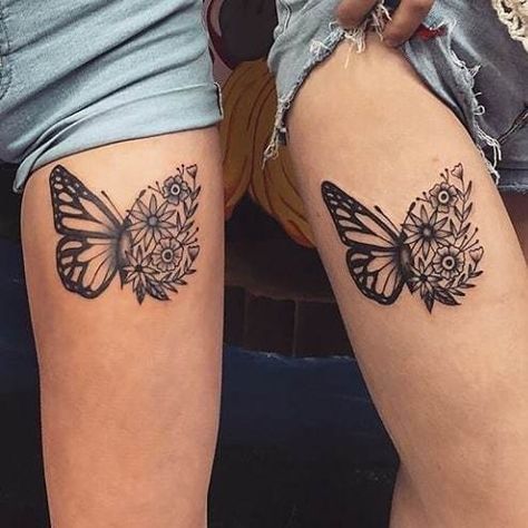 CafeMom.com : Whimsical Best Friend Tattoos : 40 Epic Best Friend Tattoos for Women & Their Soul Sisters -- Sometimes an elegant, whimsical matching design is the perfect thing for two best friends to get inked. This floral butterfly design is very pretty and looks great on both of them!