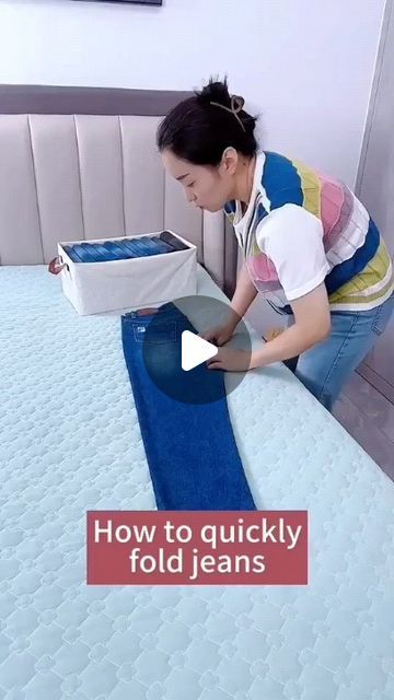 How To Folding on Instagram: "How to fold jeans🥰🥰#storagehacks #jeansfolding #howtofold #fyp #cleantok" How To Fold Shorts, Folding Pants, Fold Pants, How To Fold Jeans, How To Fold Pants, Jean Organization, T Shirt Folding, Folding Tips, Folding Jeans