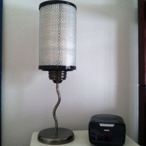 Goodwill lamp base + air filter = awesome boy's room lamp Spray Can Lamps, Air Filter Lamp, Robot Lamp Diy, Turbo Lamp, Monster Truck Lamp, Nice Boy, Room Lamp, Lamp Bases, Boy's Room