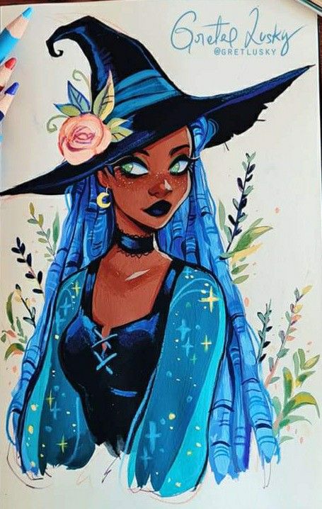 Acryla Gouache, Witch Drawing, Arte Sketchbook, Witch Art, Cool Art Drawings, Art Inspiration Drawing, Art Drawings Sketches, Cartoon Art Styles, Fantasy Character Design