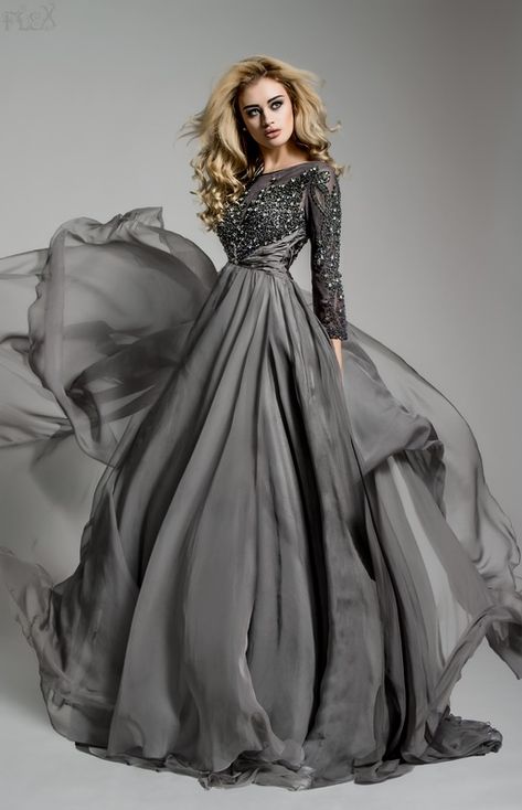 Dasha Grey Dress by FlexDreams on DeviantArt Fashion Gowns, Vintage Gowns, Special Dresses, Gowns Of Elegance, Couture Gowns, Gorgeous Gowns, Designer Gowns, Beautiful Gowns, Gray Dress