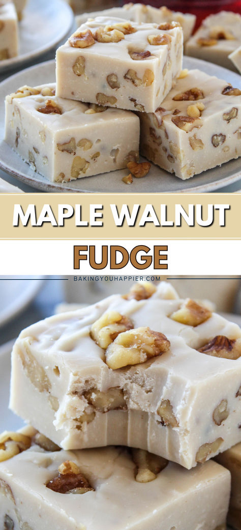 Maple Walnut Fudge, a traditional fudge made through generations that is rich and creamy and packed with walnuts in every bite! Old Fashioned Maple Fudge Recipe, Pecan Praline Fudge Recipe, Praline Fudge Recipe, Maple Walnut Fudge Recipe, Maple Walnut Fudge, Maple Fudge Recipes, Candies Recipes, Walnut Fudge Recipe, English Toffee Recipe